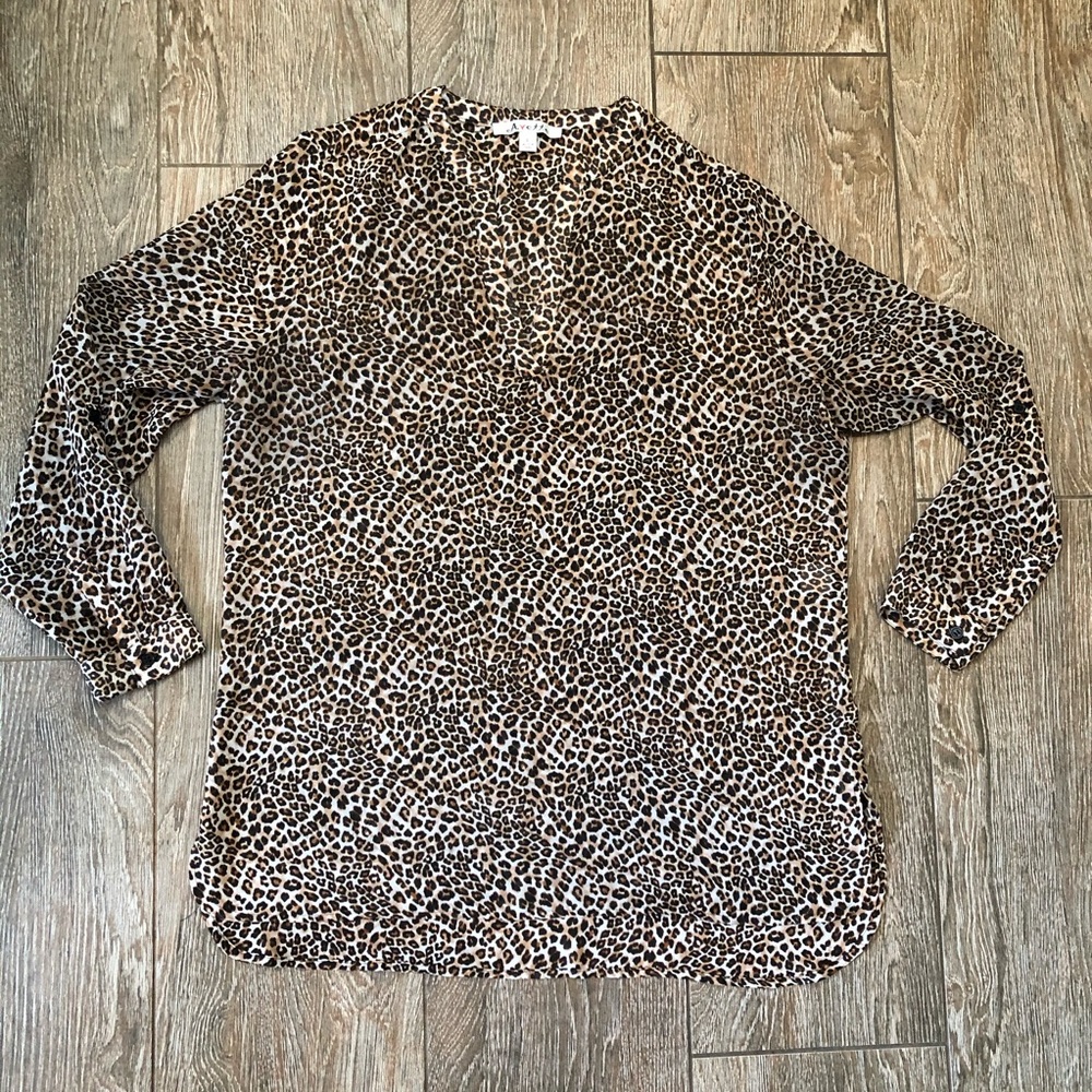 Avette Cheetah Print Sheer Blouse w/V-Neck Detail